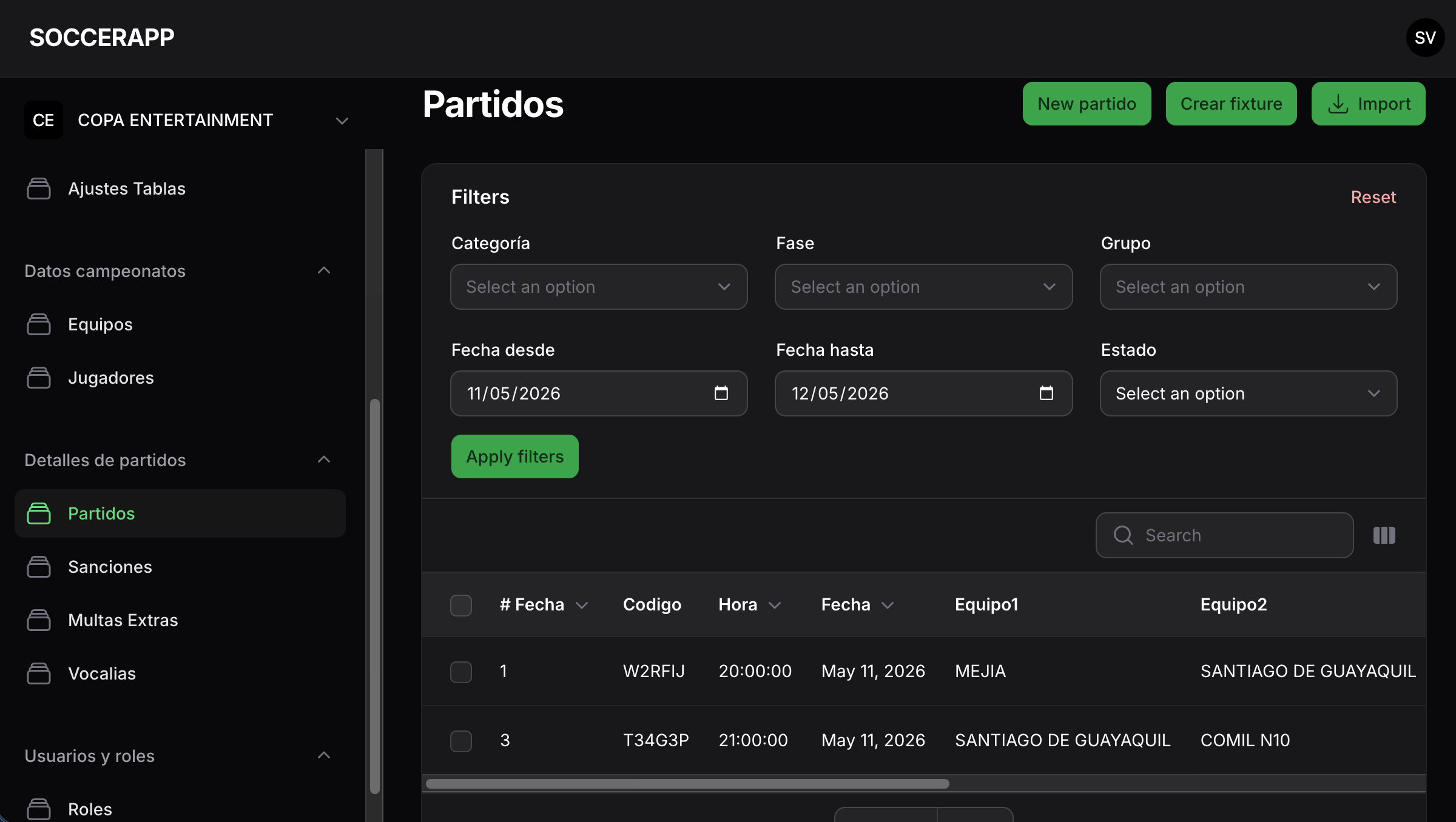 Dashboard Administración Web
